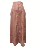 High Waist PU Leather Skirt, Sexy Side Slit Casual Skirt For Spring & Summer, Women's Clothing