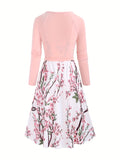 kkboxly Casual Simple Two-piece Set, Solid Tucked Tops & Floral Print Spaghetti Strap Dress Outfits, Women's Clothing
