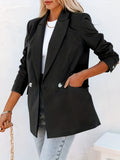 Solid Buttons Blazer, Casual Lapel Long Sleeve Work Office Outerwear, Women's Clothing