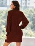 2025 kkboxly  Solid Turtleneck Drop Shoulder Sweater Dress, Casual Long Sleeve Bag Hip Mini Dress, Women's Clothing
