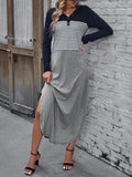 kkboxly  Women's Casual Loose Dress Long Sleeve Front Asymmetric Dress Striped Button Dress