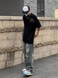 kkboxly  Baggy Ripped Cotton Jeans, Men's Casual Street Style Distressed Denim Pants For Spring Summer