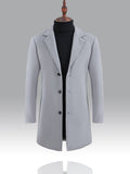 kkboxly  Classic Design Warm Coat, Men's Semi-formal Mid Length Button Up Lapel Coat For Fall Winter Business