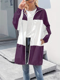 kkboxly  Plus Size Casual Coat, Women's Plus Colorblock Long Sleeve Hooded Zipper Longline Windbreaker Coat With Pockets
