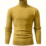 kkboxly  All Match Knitted Thermal Solid Sweater, Men's Casual Warm High Stretch Stand Collar Pullover Sweater For Fall Winter
