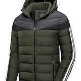 kkboxly  kkboxly  Warm Winter Detachable Hooded Jacket, Men's Casual Patchwork Zip Up Winter Jacket For Fall Winter Outdoor