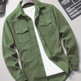 kkboxly  Men's Loose Fit Solid Color Lapel Collar Long Sleeve Denim Jacket With Pockets, Men's Outfits