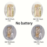 kkboxly 1pc Holiday Streamers - Golden Ribbon Lights, Battery Powered Christmas Tree Decoration with 1/3/5/10m Long Garland for Festive Ambiance (Without Batteries)