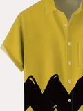 kkboxly  Comfortable Plus Size Men's Vintage Wave Shirt for Summer - Stretchy Fabric Clothing for Males