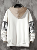 kkboxly  Plus Size Men's Contrast Color Letters Print Hoodies Oversized Hooded Sweatshirt Casual Fashion Tops For Spring/autumn, Men's Clothing