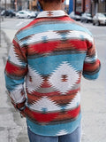 Plus Size Men's Geometric Pattern Print Jacket, Personalized Fashion Casual Fleece Jacket, Men's Clothing, Best Seller