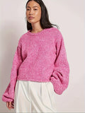 kkboxly Backless Crew Neck Sweater, Casual Long Sleeve Sweater, Women's Clothing
