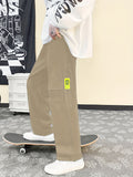 kkboxly  Stylish Wide Leg Sweatpants, Men's Casual Solid Color Side Pocket Slightly Stretch Drawstring Pants For Spring Summer