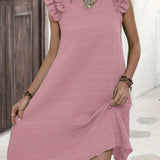 kkboxly  Ruffle Hem Ruched Loose Dress, Casual Solid Color Sleeveless Dress For Spring & Summer, Women's Clothing