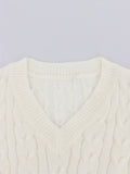 kkboxly  Cable Knit Sweater Dress, Casual V Neck Long Sleeve Dress, Women's Clothing