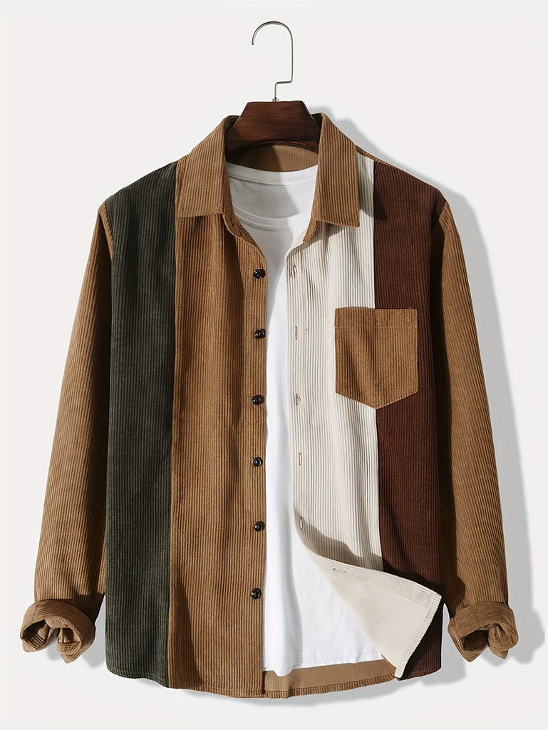 kkboxly  Fashionable And Simple Men's Long Sleeve Multicolor Patchwork Casual Lapel Simple Jacket, Trendy And Versatile, Suitable For Dates