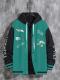 kkboxly Letter Print Varsity Jacket, Men's Casual Baseball Jacket Coat Regular Fit College Hipster Windbreaker For Spring Autumn