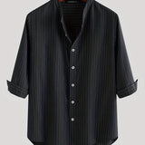 kkboxly  Men's Casual Striped Shirt For Summer Stand Collar Leisure Tops Breathable