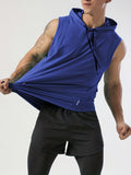 kkboxly  Men's Sleeveless Drawstring Hooded Vest With Reflective Patterns  Activewear Tank Top For Gym Workout