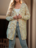 kkboxly  Plus Size Casual Comfort Cardigan, Women's Plus Rainbow Dot Long Sleeve Slight Stretch Thermal Knit Cardigan