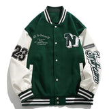 kkboxly Loose Fit Varsity Jacket, Men's Casual Color Block Button Up Jacket For Spring Fall School Baseball