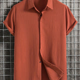 kkboxly  Solid Color Men's Casual Short Sleeve Shirt, Men's Shirt For Summer Vacation Resort