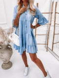 kkboxly  A-Line Midi Denim Dress, Ruffled Hem Denim Skirt, Casual Loose Dress