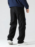 Men's Stylish Vintage Style Loose Solid Cargo Pants With Pockets,  Causal Breathable Straight Leg Drawstring Men's Bottom Clothing For City Walk Street Hanging Outdoor Activities