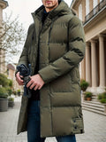 kkboxly  Classic Design Warm Hooded Jacket, Men's Casual Solid Color Zip Up Cotton Padded Overcoat For Fall Winter Outdoor