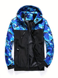 kkboxly  Men's Casual Hooded Camo Windbreaker Jacket Coat Regular Fit Coat For Spring Autumn Outdoors Hiking