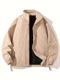 kkboxly  Men's Casual Loose Fit Jacket, Vintage Style Lapel Preppy Style Zip Up Jacket