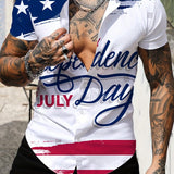 kkboxly  Stylish Independence Day Flag Pattern Print Men's Casual Short Sleeve Shirt For Summer, Men's Outfits