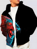 Plus Size Men's 3D Eagle/Lion Print Hooded Jacket With Zipper For Autumn/winter, Oversized Fashion Casual Hoodies For Big & Tall Males, Men's Clothing