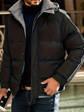 kkboxly  Classic Design Warm Hooded Jacket, Men's Casual Zip Up Cotton Padded Jacket For Fall Winter Outdoor