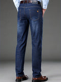 Slim Fit Straight Leg Jeans For Business, Men's Medium Stretch Comfy Casual Pants For Spring Fall
