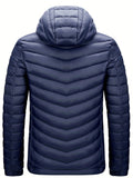 kkboxly  Men's Lightweight Warm Hooded Jacket, Casual Stand Collar Zipper Pockets Padded Coat