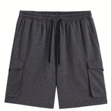 kkboxly  Plus Size Men's Relaxed Fit Cargo Shorts With Pockets, Oversized Casual Drawstring Shorts For Big And Tall Guys