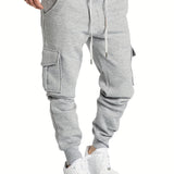 kkboxly  Classic Design Multi Flap Pockets Cargo Pants, Men's Casual Sweatpants Drawstring Cargo Pants Hip Hop Joggers For Autumn Summer Outdoor