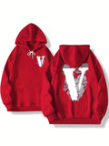 kkboxly  Big Letter V Print Trendy Sweatshirt, Men's Casual Graphic Design Slightly Stretch Crew Neck Pullover Sweatshirt For Autumn Winter