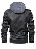 kkboxly  Men's PU Leather Hooded Pockets Zipper Long Sleeves Jackets