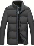 kkboxly  Men's Padded Jacket, Men Casual Padded Coat Windbreaker Zipper Pocket Stand Collar For Men Winter