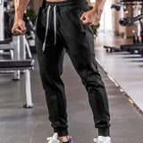 kkboxly Solid Men's Chic Daily Long Drawstring Footed Trousers With Pockets, Spring Fall Outdoor, Workout Fitness