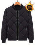 kkboxly  Warm Thick Jacket, Men's Casual Zipper Pockets Stand Collar Jacket For Fall Winter