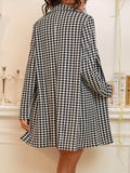 Houndstooth Double Breasted Lapel Blazer, Elegant Long Sleeve Overcoat For Office & Work, Women's Clothing