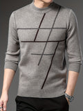 kkboxly All Match Knitted Cable Stripe Sweater, Men's Casual Warm High Stretch Crew Neck Pullover Sweater For Men Fall Winter