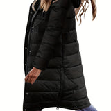 kkboxly  Button Front Hoodie Puffy Coat, Casual Long Sleeve Warm Outwear For Winter, Women's Clothing