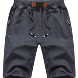 kkboxly  Men's Shorts Casual Classic Fit Stylish Drawstring Elastic Waist Summer Beach Shorts With Zipper Pockets Workout Sport Shorts