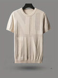 kkboxly  Ice Silk Letter Print Men's Plus Size Short-sleeve T-shirt For Summer Sports, Knitted Leisurewear For Big And Tall Guys