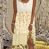 kkboxly  Plus Size Elegant Dress, Women's Plus Colorblock Ditsy Floral Print Round Neck Tank Dress