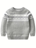 Retro Geometric Pattern Boys Casual Color Block Knitted Sweater For Fall Winter, Gift For Kids